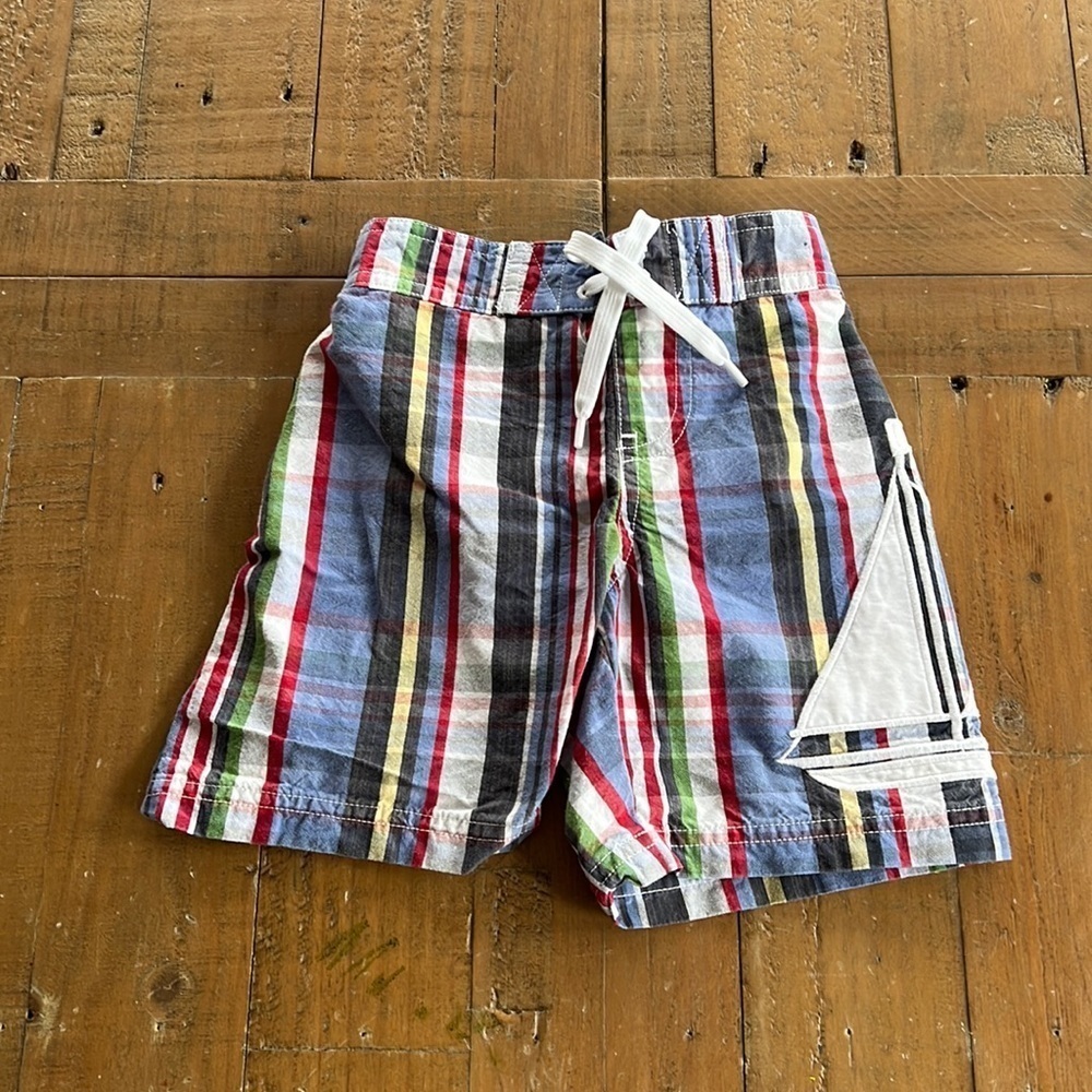 Janie and jack plaid sailboat swim trunks